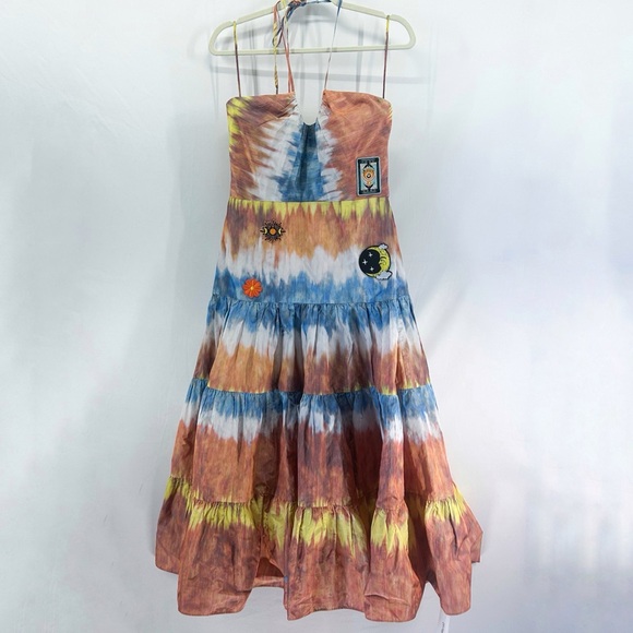 Alexis Roberta Tie Dye Tiered Halter Midi Dress Large Customized Boho Festival - Picture 2 of 7